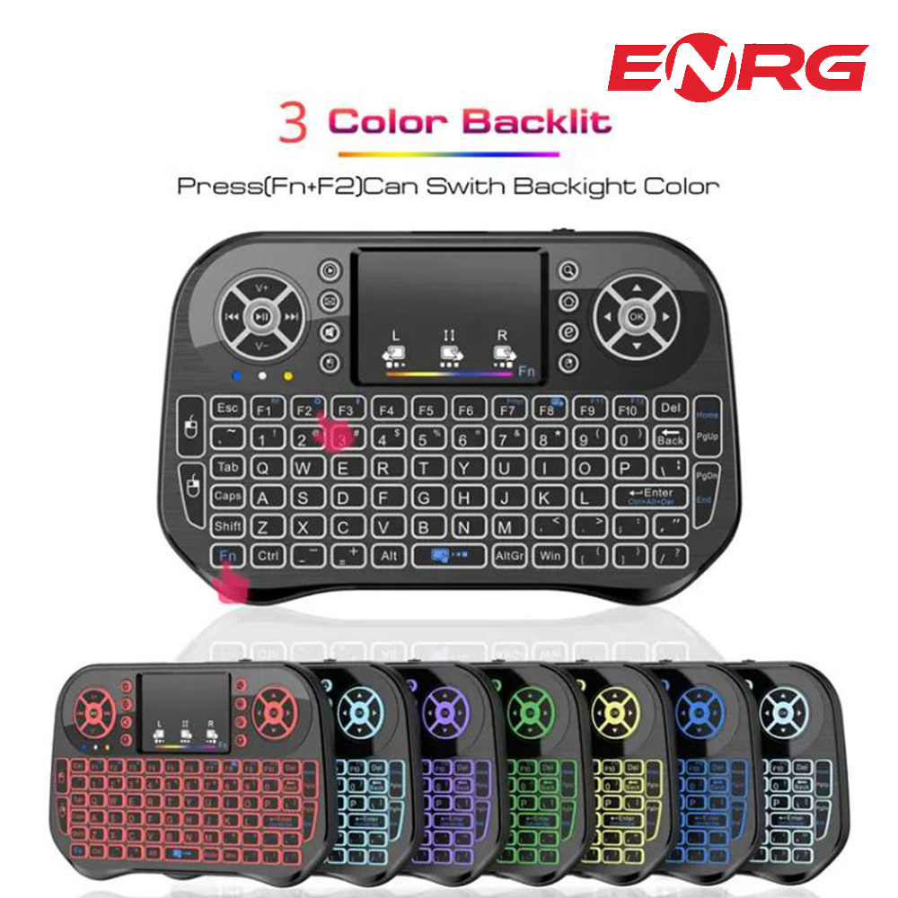Energy - ENRG RGB Mini Wireless Keyboard + Bluetooth Dual Connection 2.4GHz Air Touchpad Mouse, Compatible With Android TV Box, Smart TV, PC Black