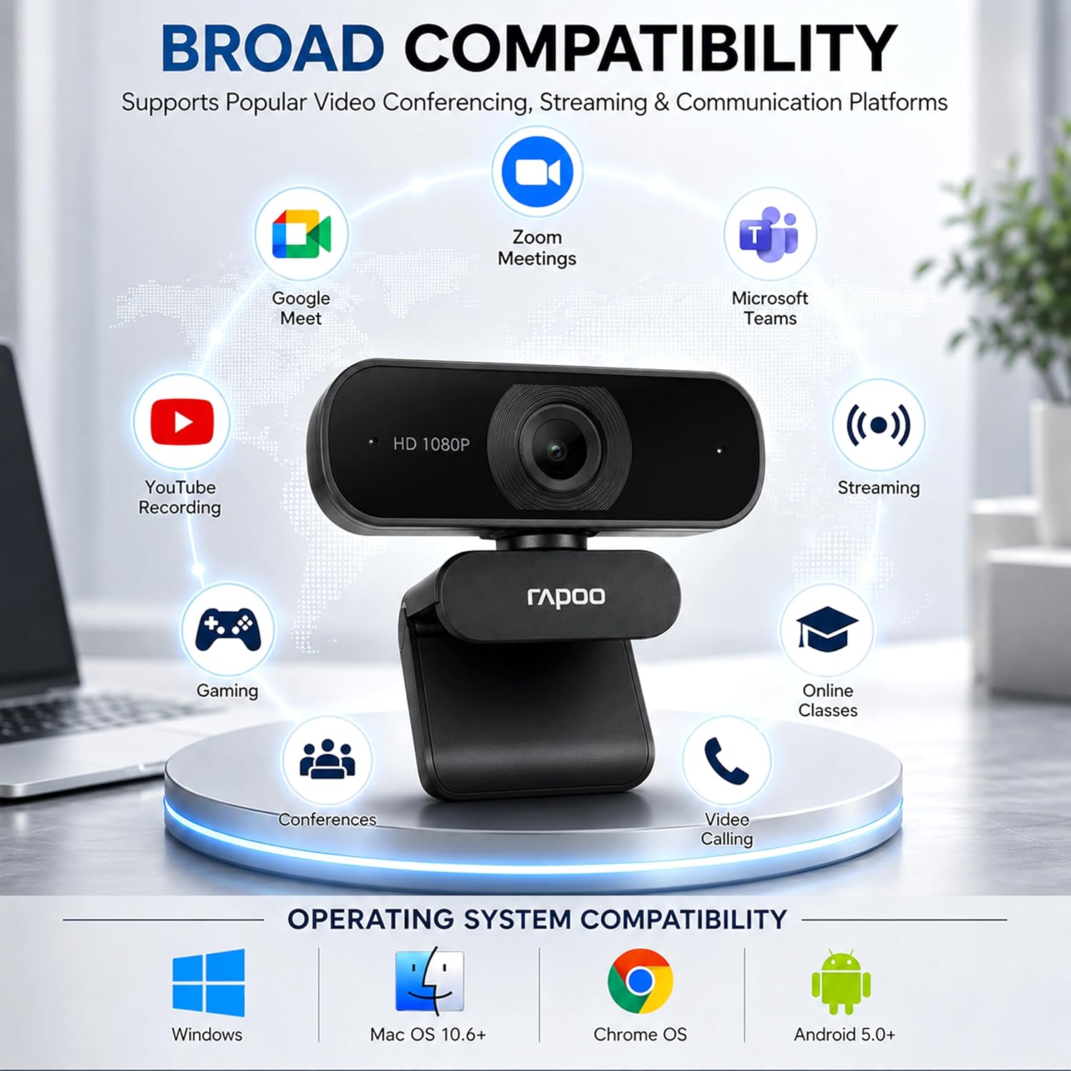 RAPOO C260 USB Full HD Webcam 1080p 30hz with Noise Cancelling Microphone 360 Horizontal 95 Super Wide-Angle 2mp 15 7f4dfdcc7125279b2fd83633917aab8e