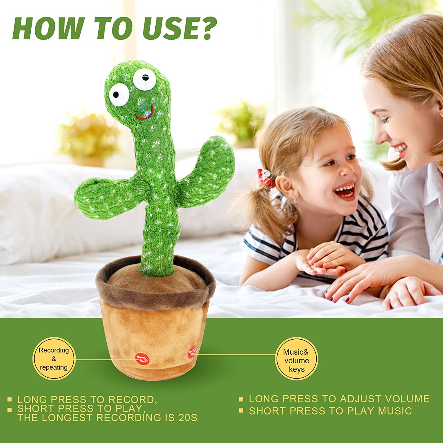 Dancing Cactus Toy, Talking Cactus Tree Plush Toy Repeat English Songs