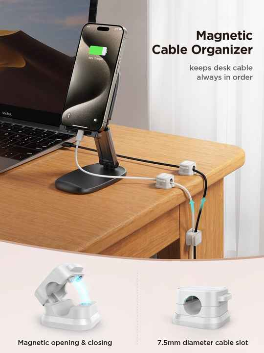 AIRYESH Magnetic Cable Organizer Clips – 2/4/6 PCS Wire Holder for Charger, USB, Earphone – Desk & Wall Cord Management Clips – Adjustable Cable Winder for Home & Office Use ,Wall holder, Organizer, Cable holder, wire holder,