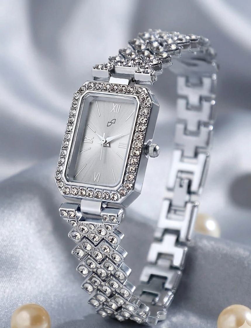 Rectangle Shape Watches in Rhinestone Blended Stainless Steel Jewelry Chain - Stylish Diamond Crystal Wrist watch For Girls With Bracelet Fashion Watch for Women's & Ladies - Premium Stylish Strap With Box For Gifts