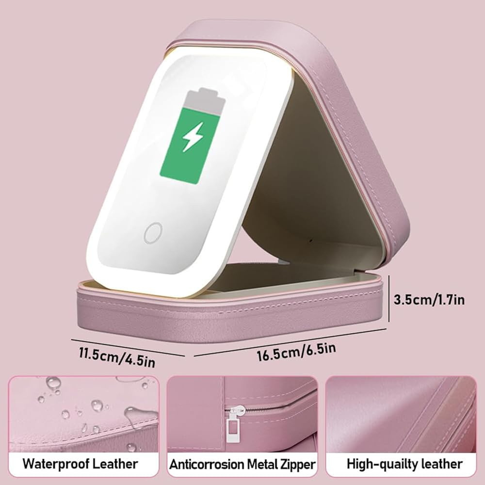 LED Makeup Mirror Pouch Cosmetic Storage Bag with Touch Sensor Mirror | 3 Color Light Modes | Adjustable Brightness | Travel Makeup Organizer Case