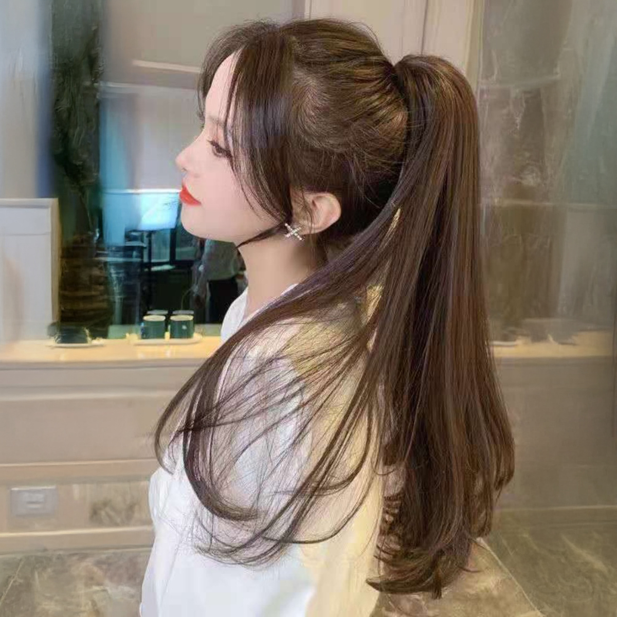 Synthetic Curly Ponytail Wig Hair Extension - Claw Clip, 50cm Brown Hairpiece