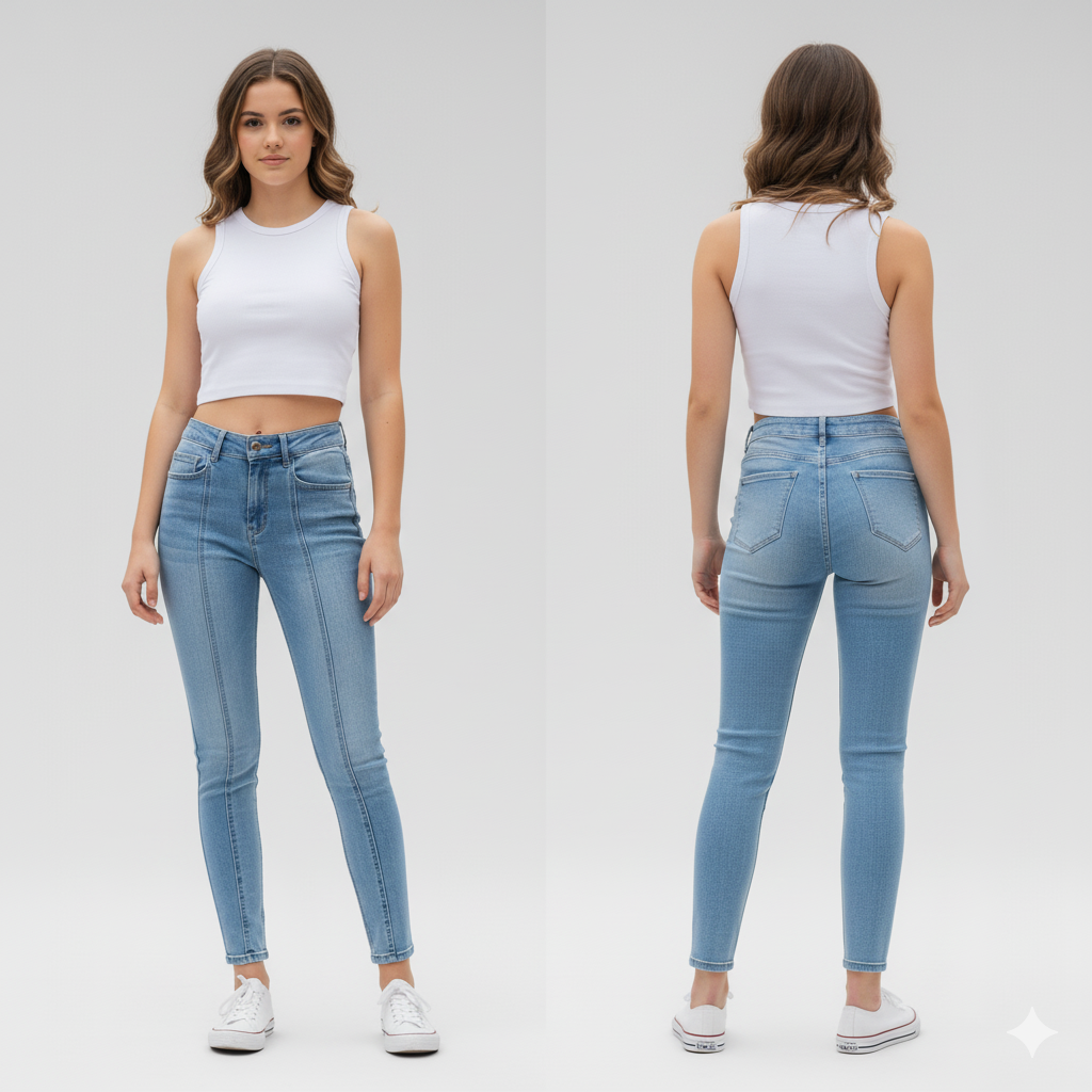 High Waist Denim Jeans for Girls - Stretch Slim Fit Skinny Pants - Sizes 27-31