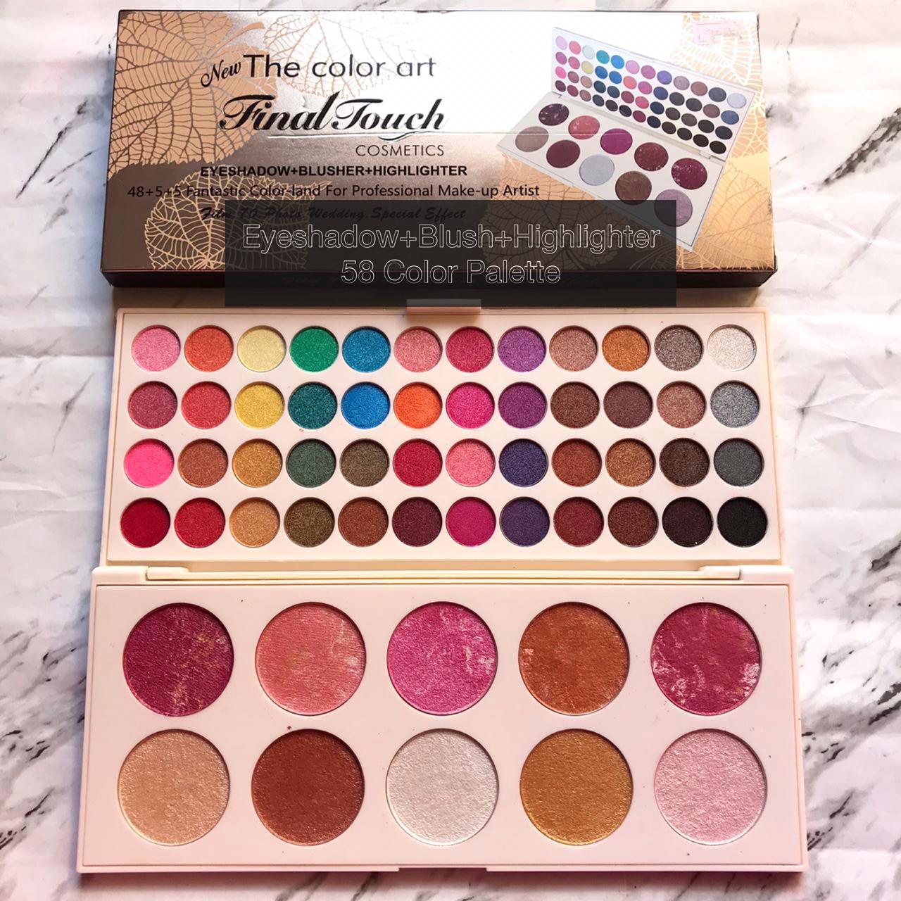 eyeshadow palette with highlighter and blush