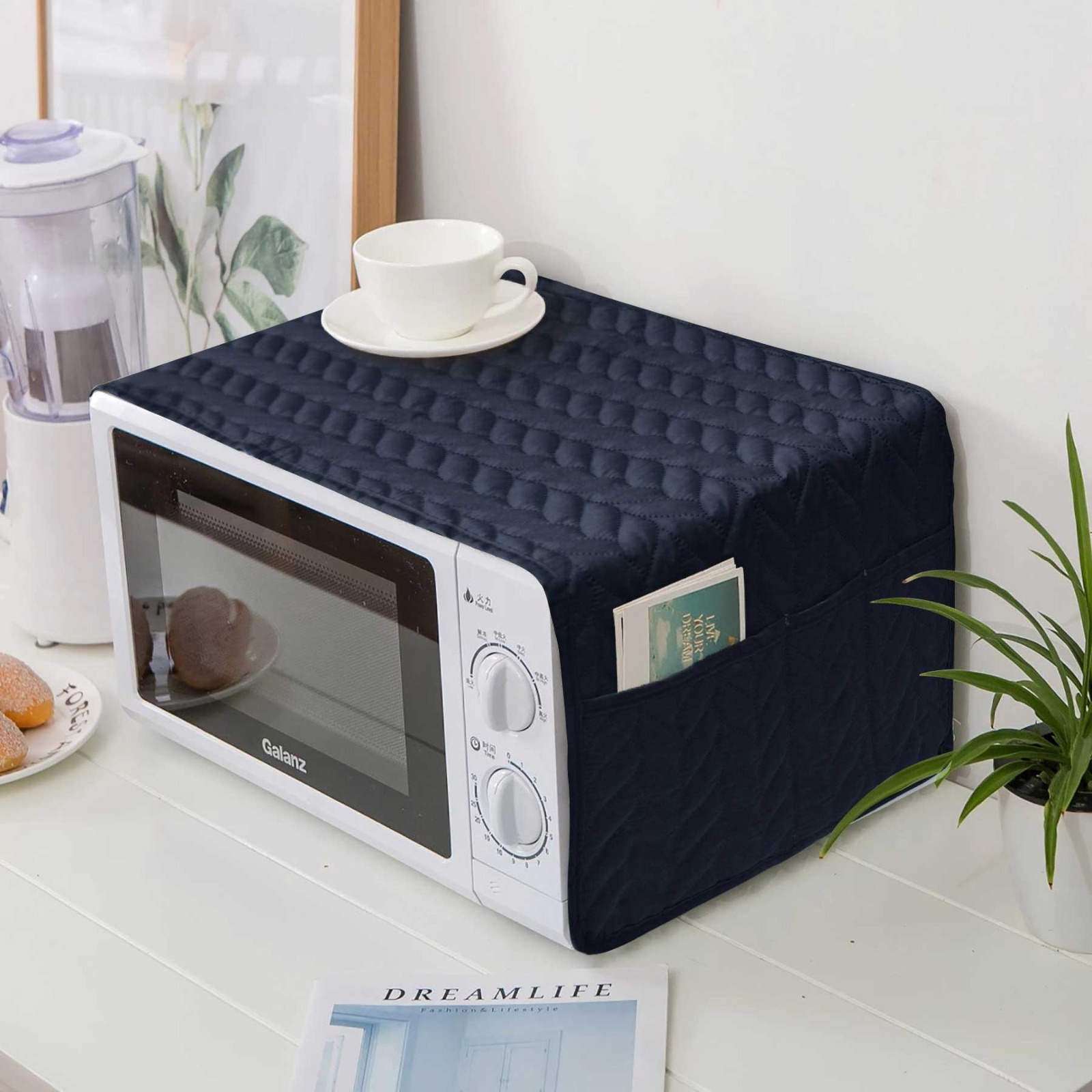 Kitchen Microwave Oven Cover Dustproof Decorative With Four Side Pockets | Microwave Cover Are Available In Multiple Colors - Universal Size