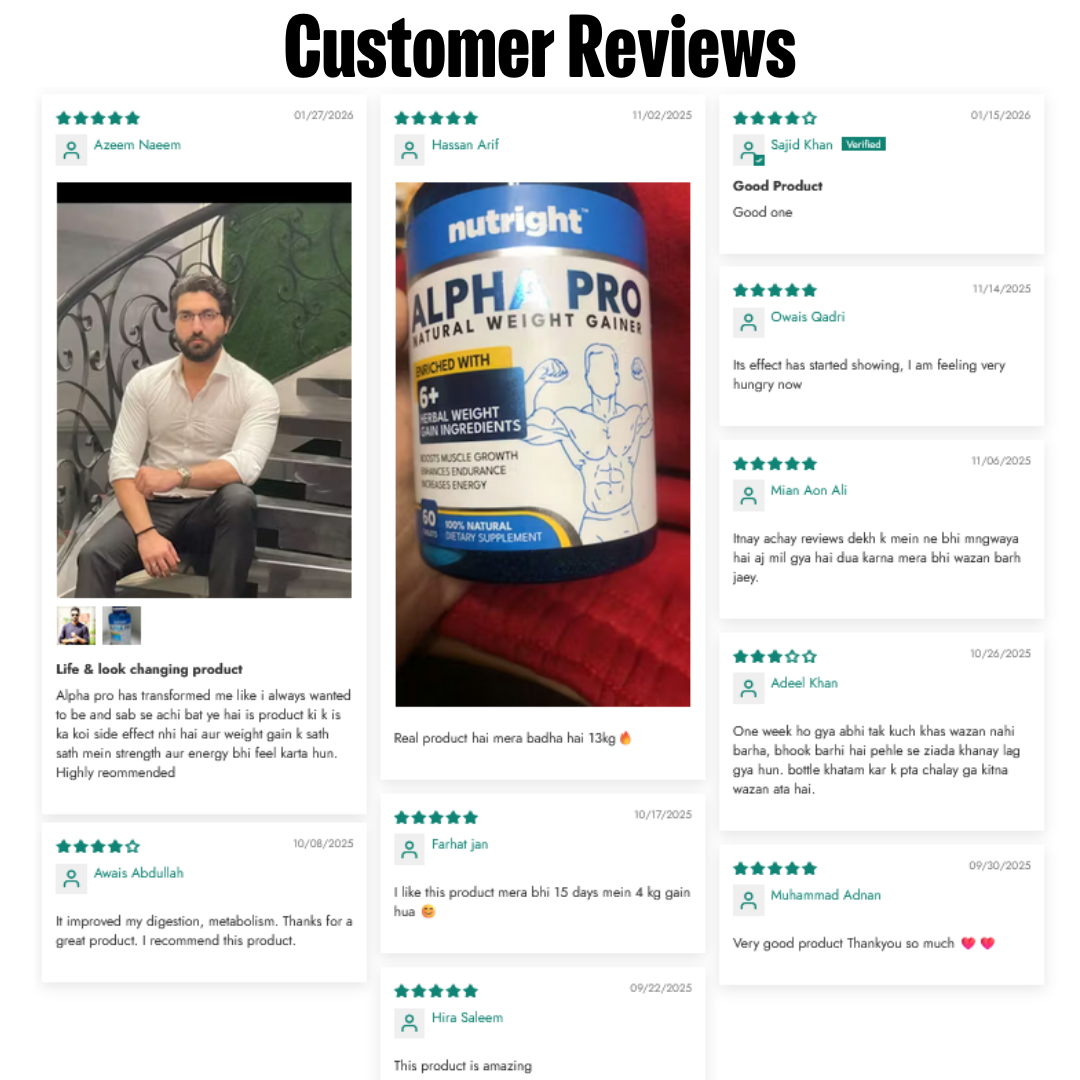 Nutright | Alpha Pro | Buy 2 Get 1 FREE | Natural Weight Gainer - For Men & Women | 100% Original | Naturally Supports Healthy Weight & Muscle Gain | Boosts Appetite and Improves Digestion | 100% Herbal Formula | DRAP Approved | 60 Tablets.