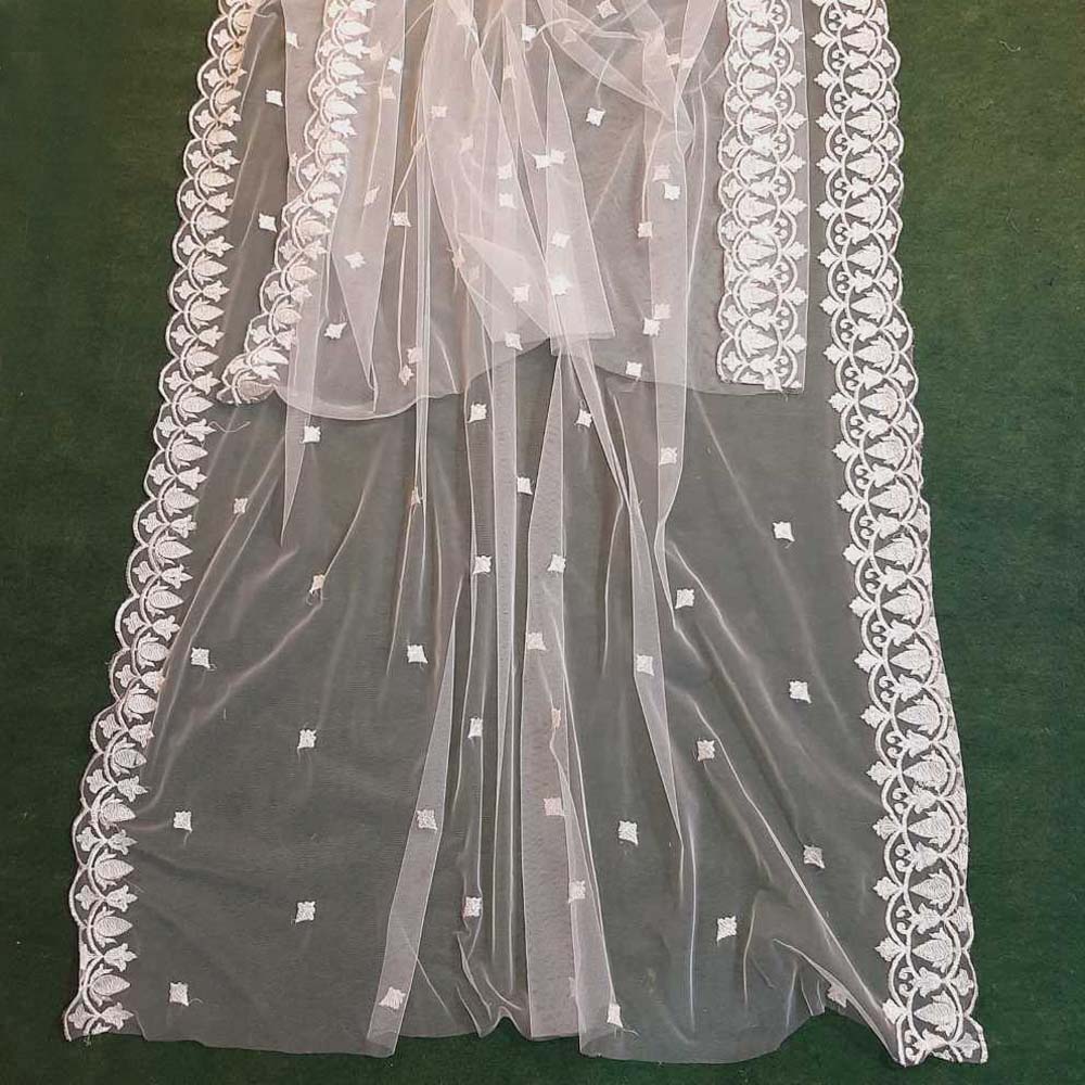 Zardi - Embroided Net Dupatta Dyeable For Ladies Womens – White – Zd53