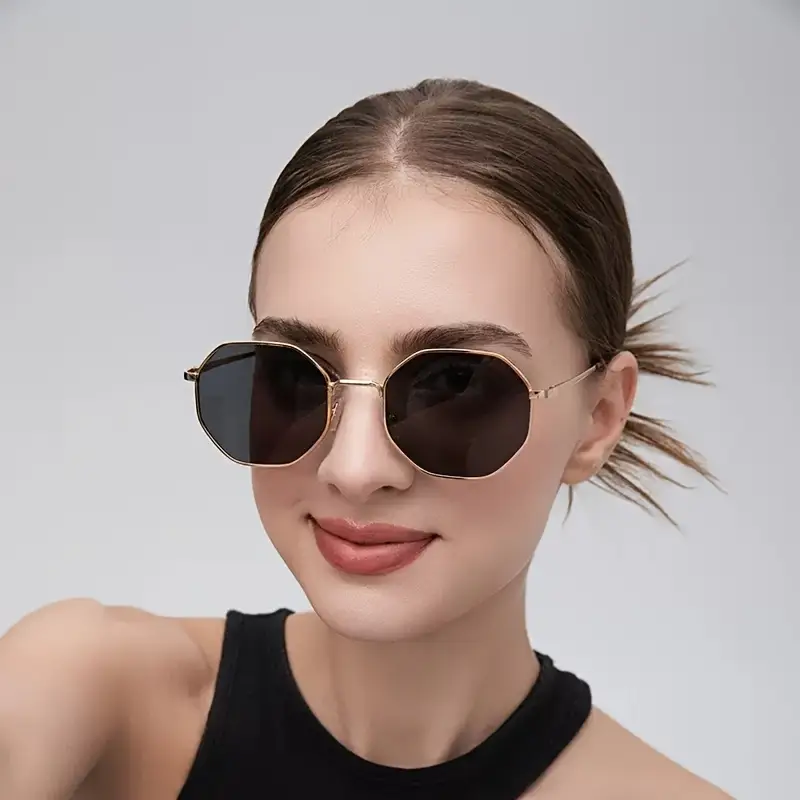 New Premium Look Women's Retro Square Face Fashion Glasses For Girls - Round/Rectangular Frames Fashion-Forward Design For Street Style & Casual Attire, Lightweight Decorative Eyewear, Fashion Eye Sunglasses For Women - Octagon Sun Glasses For Men