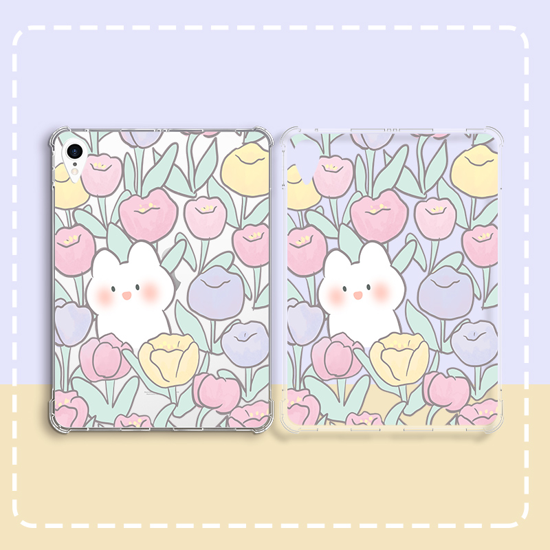 Suitable For Ipad Protective Sleeve Tulip Single Sided Ipad9 Ninth Generation Silicone 21 Transparent Air4 Airbag Anti Fall Ipadpro With Pen Slot 10 2 Inch Rabbit Flower Mini6 Flat Shell Buy Online At Best Prices