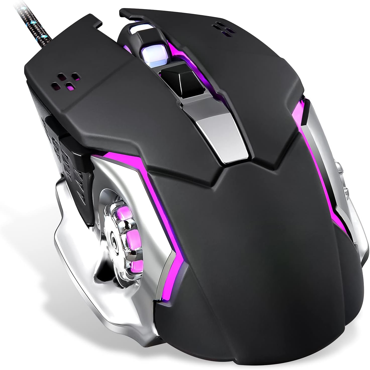 Wired Computer Gaming Mice, 6 Buttons for Desktop Laptop Mac PC Gaming Mouse, 4 Levels DPI 800-1600-2400-3200 with 4 Colors RGB Backlit, Ergonomic Design for Professional Gamers Use