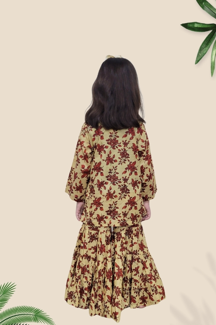 2 Pcs Girls Printed Suit Stitching Cotton