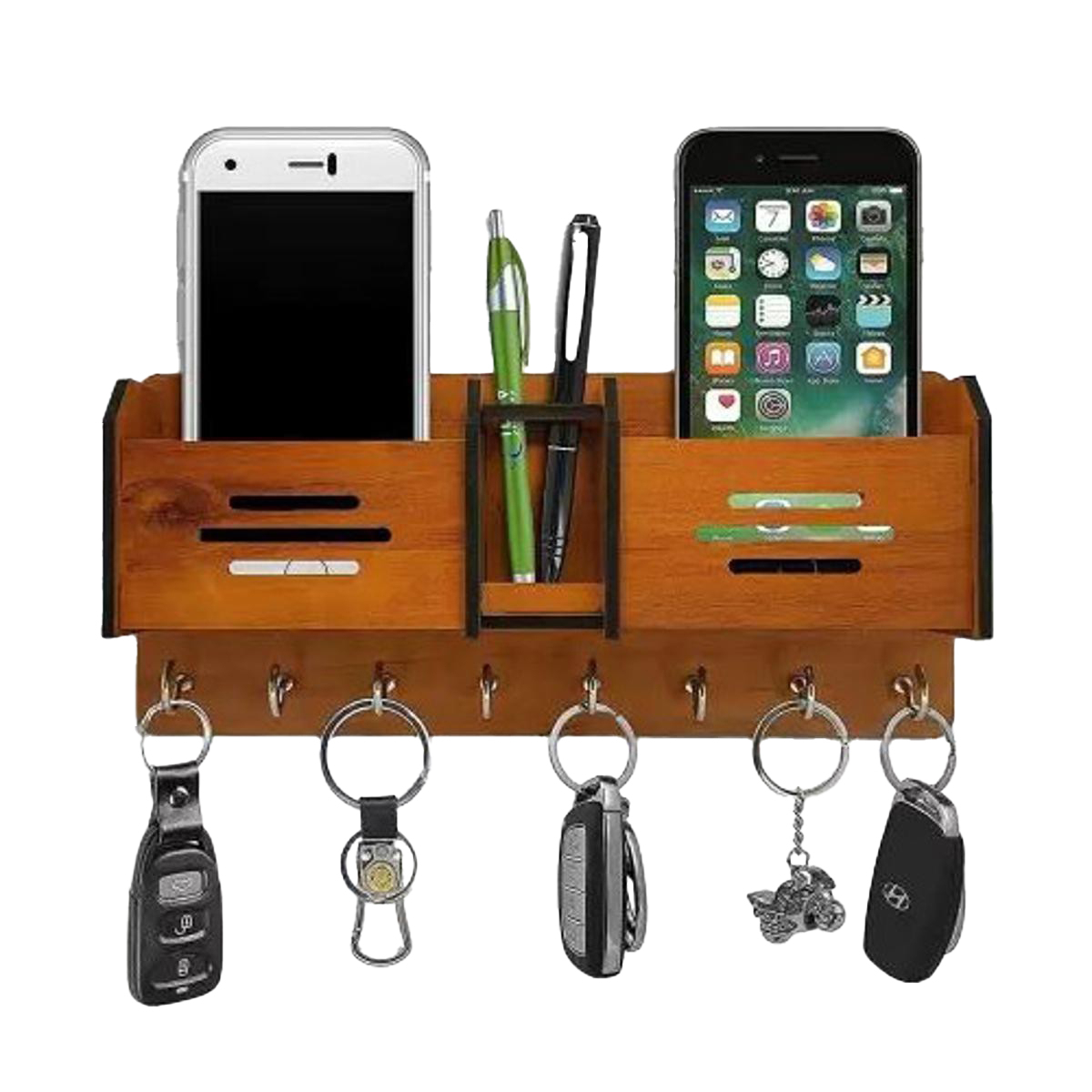 Multipurpose Wooden Wall Hanger | Mobile Charging Stand | Keys Hanging Hooks | Wall Hanging Stand For Keys | Key Hanger on Wall | Wall Mounted Key Holder I Decorating Items I Decorating Items For Home I Decoration