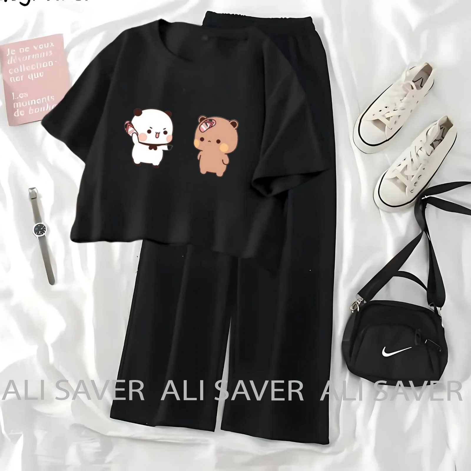 Casual Animal Print Top and Skirt Set for Girls - Cute Cartoon Character Design - Fashionable Outfit for Teens