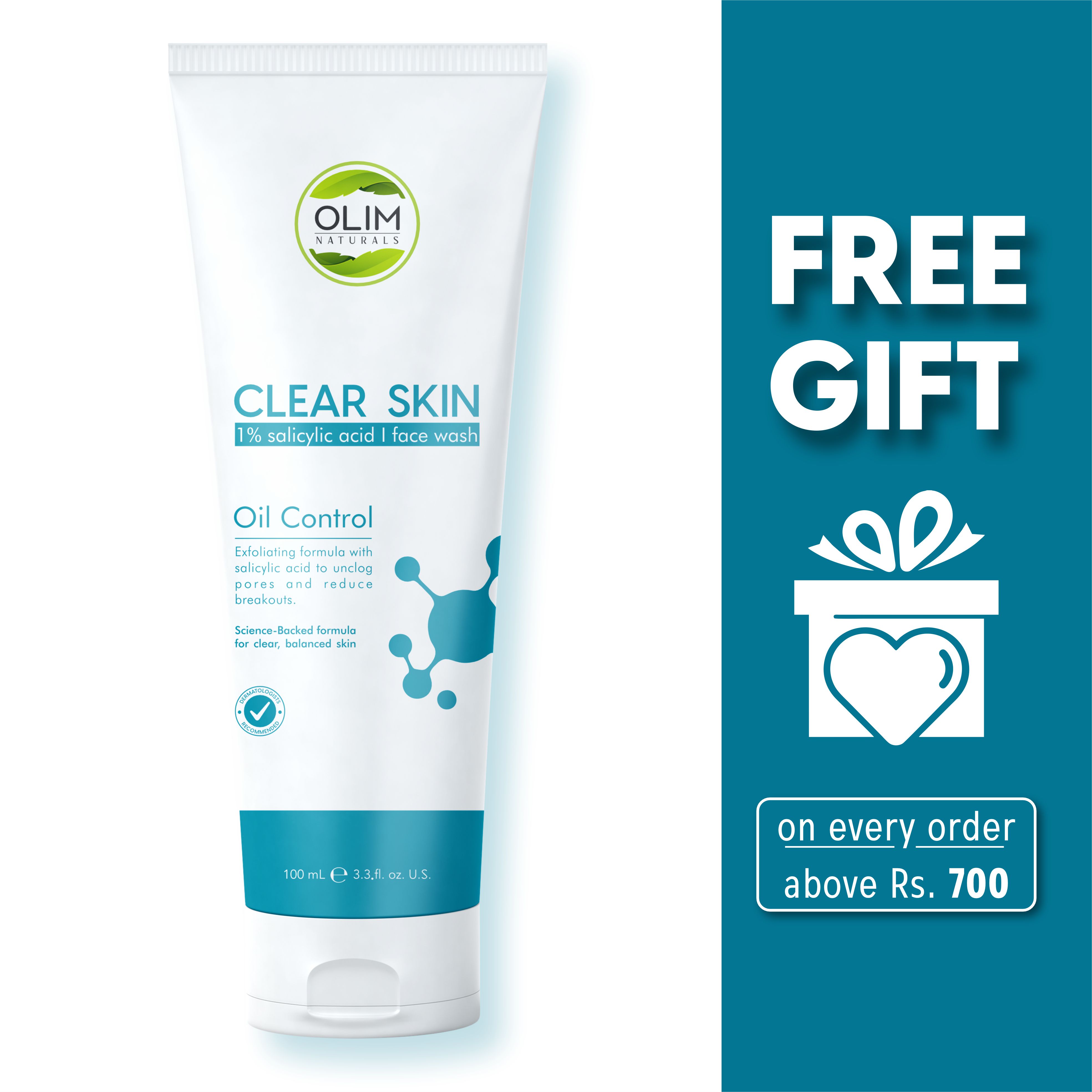 OLIM NATURALS - Salicylic Acid Face Wash: Blemish-Busting, Oil-Balancing, Clarifying, Exfoliating Cleanser for Acne-Prone Skin 100 ML