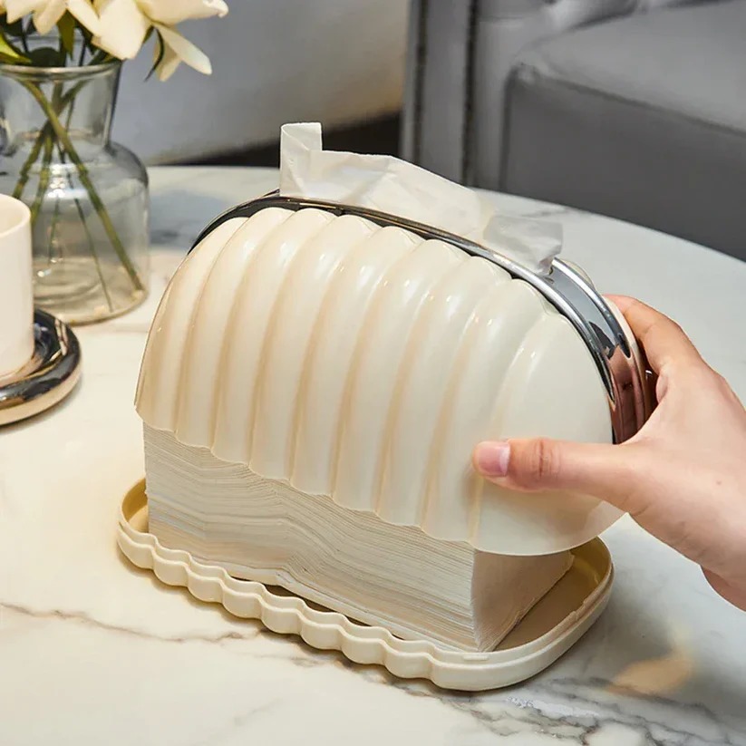 Ghar Kart Decorative Shell Tissue Box Case  Luxury Bread Style Napkin Holder  Modern Tissue Paper Box for Living Room, Office & Tea Table