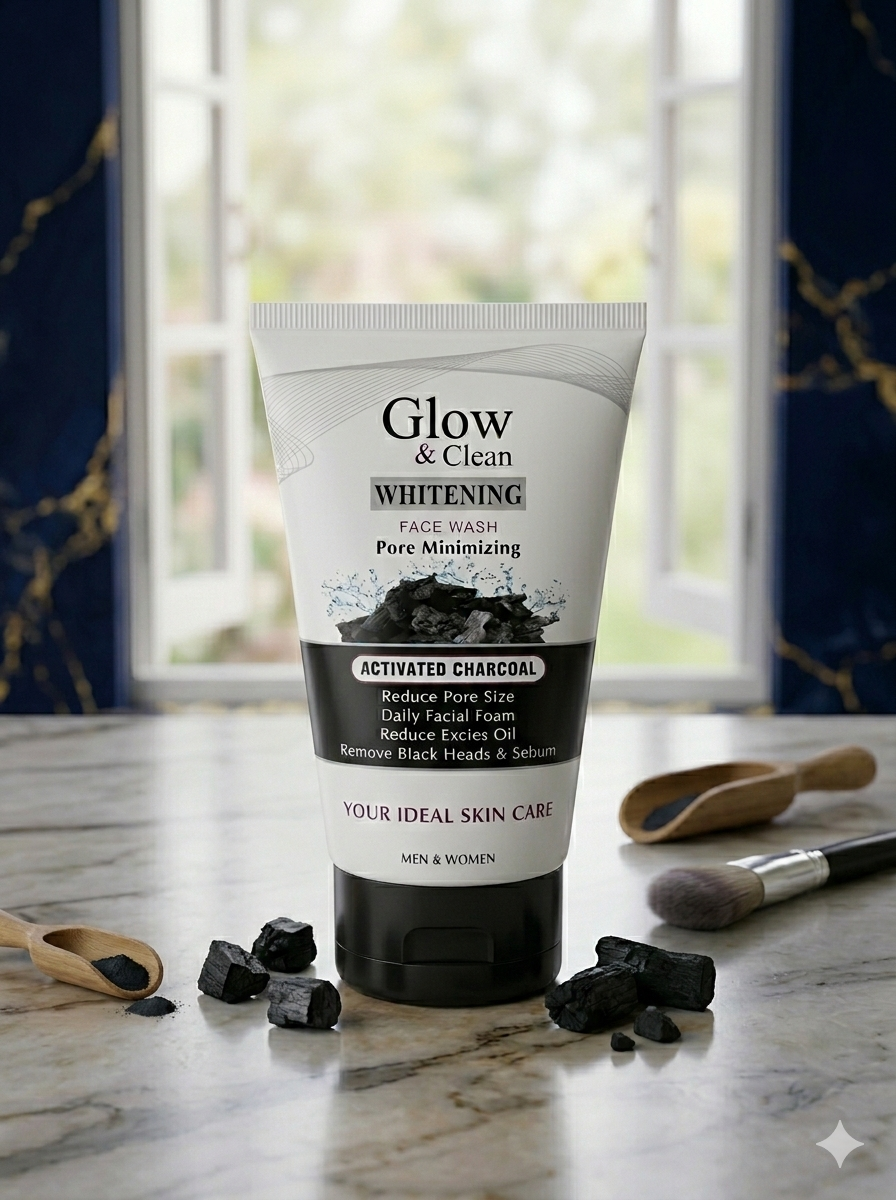 Glow & Clean Whitening Activated Charcoal Face Wash – Deep Cleansing & Acne Control for Men & Women | Pore Minimizing, Oil Control & Brightening Formula