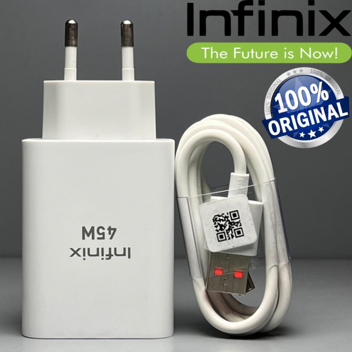 [Original] Infinix 45W Charger | Infinix 45W Fast Charging Adapter with Type-C Cable Compatible With Note 20, Note 30, 40, 40pro 5G, Zero 30, Zero x, Zero xPro Zero 20, Gt 20, Gt 50pro, Hote 40