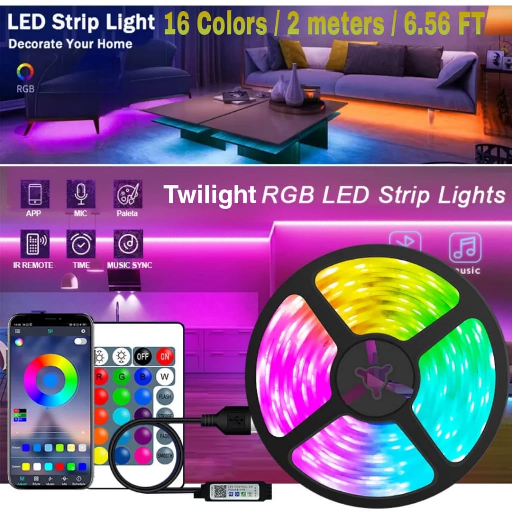 Twilight RGB 5050 LED Strip Light 2M, Adhesive, Mobile app Control, Multi Color Changing Smart LED Lights for Room, TV Backlight, Gaming Setup, Music Sync, Remote Control Decoration Lights