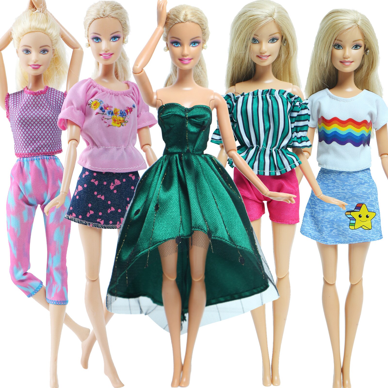 BJDBUS Wholesale 5Pcs/Lot Doll Dress Mixed T-shirt Skirt Casual Trousers  Clothes for Barbie Doll Accessories Kids Playhouse Toy