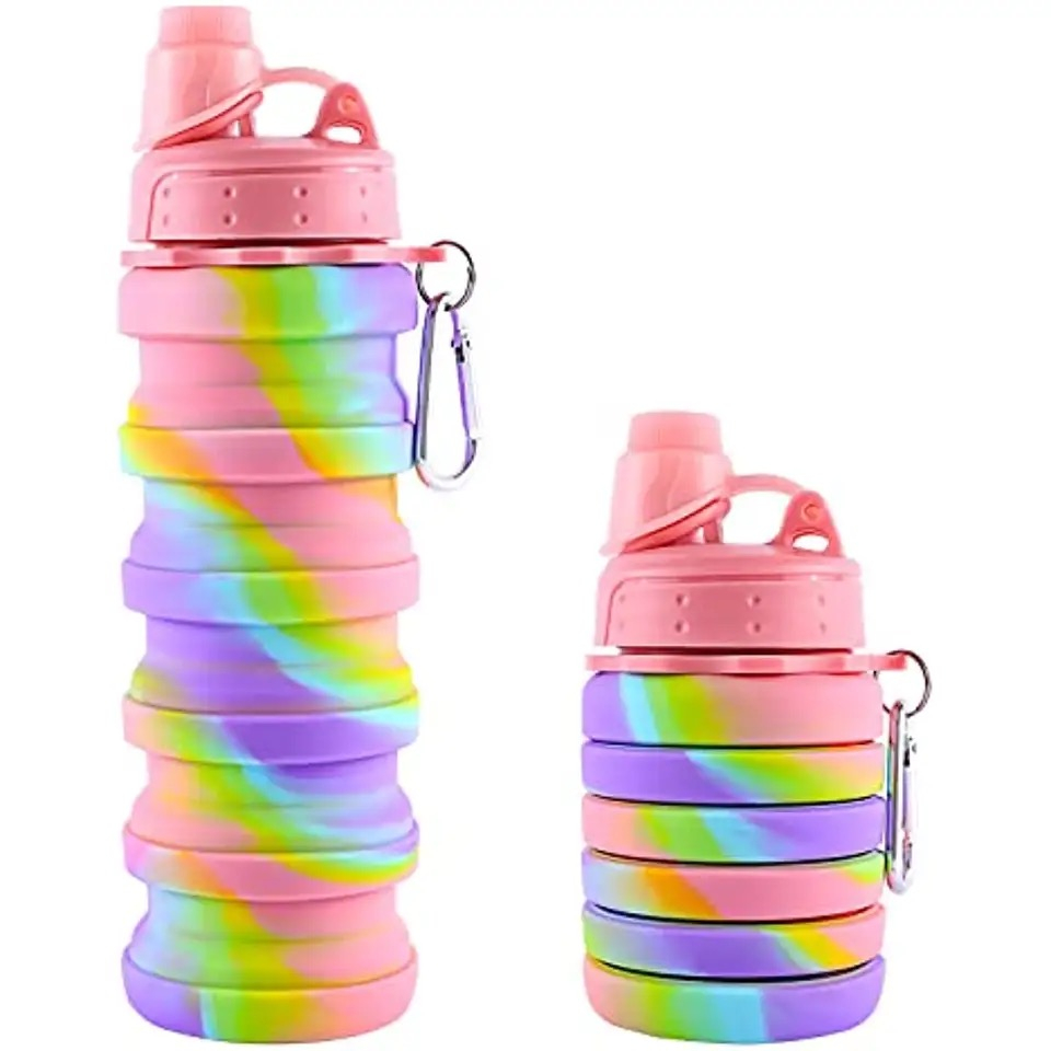500ml Creative Silicone Folding Water Cup Outdoor Portable Water Bottle Cycling Sports Large Capacity Portable Water Bottle Silicone Collapsible Water Bottles BPA free for gym for girls
