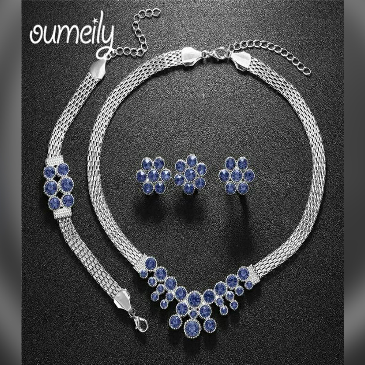 Silver Blue Cubic Zircon  Bridal Jewelry Set