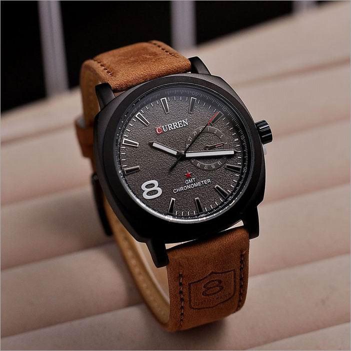 Watch for Men and Boys Leather Strap Quartz Watch Casual Style Black