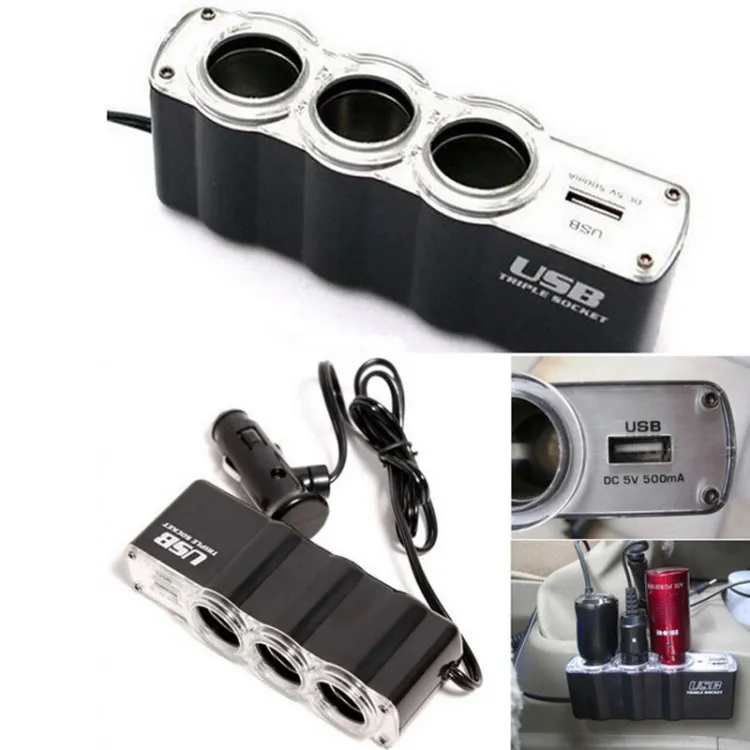 Car Cigarette Lighter Multi Socket Triple Splitter 3 Way USB Charger