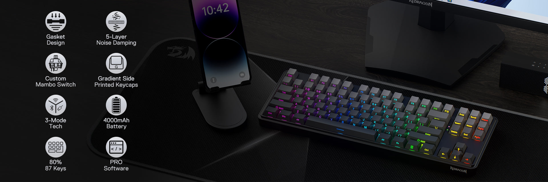 Redragon K707 PRO STAR BLADE TKL Wireless Mechanical Gaming Keyboard RGB Side Printed PBT Keycaps 3-Mode Connectivity Custom Mint Mambo Linear Switch 18 8017880ec9d5c78ea7a3c1ec66771c17