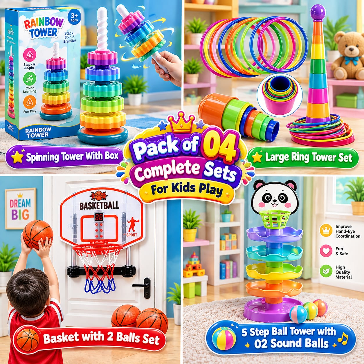 5-Step Roll Ball Tower Game Toy – Experience the Thrill of Rolling with an Exciting Ball Track! Stocked Baby Toy Tower Puzzle with Rolling Ball, Bell Stackers – A Fun and Educational Developmental Toy for Children