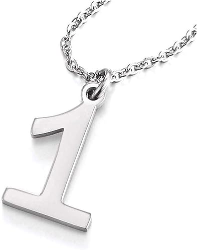 Number 1 Stainless Steel Pendant Necklace with Chain For Men