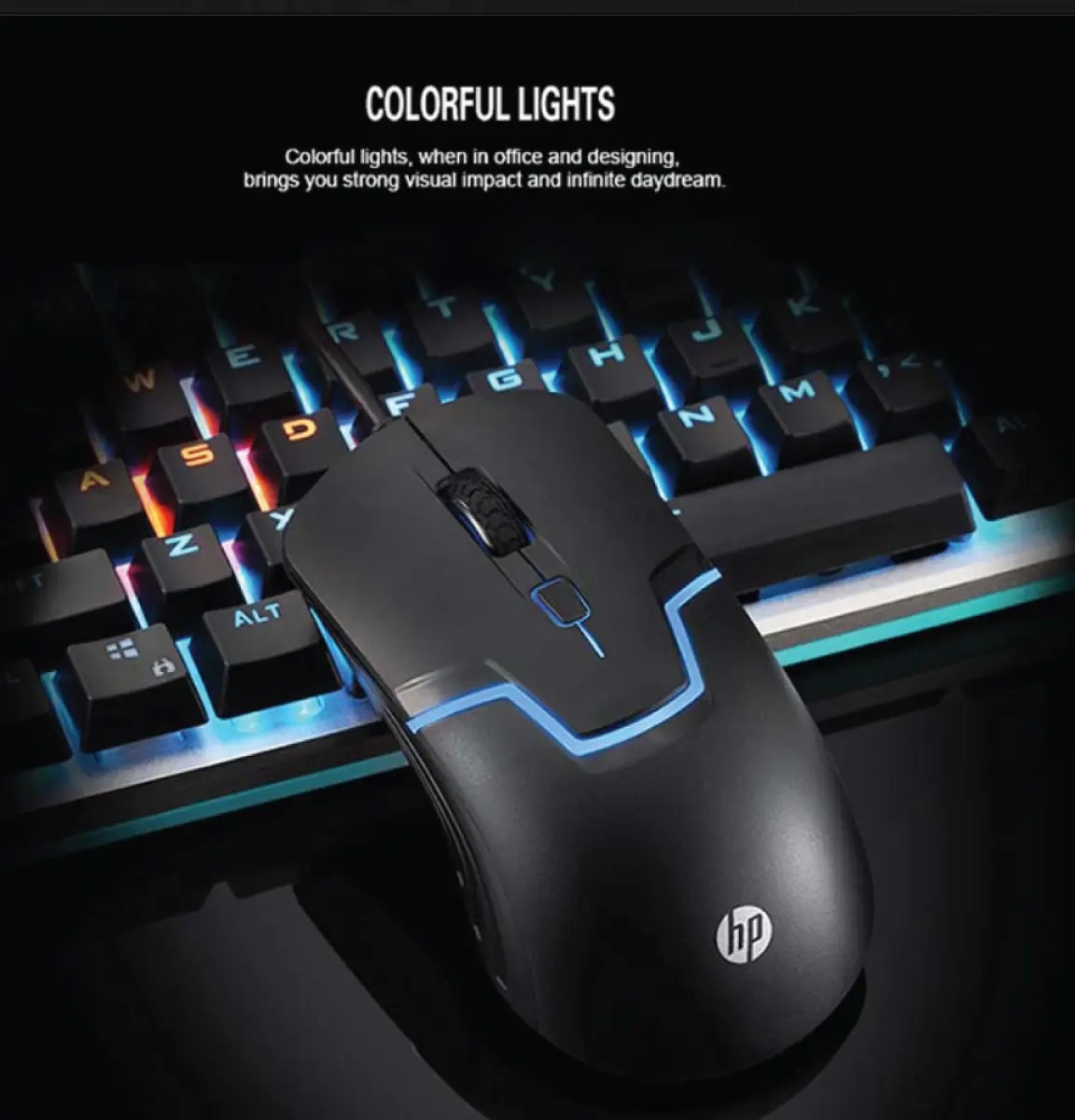 HP M100 USB Wired Gaming Optical Mouse with LED Backlight and Adjustable  1000 /1600 DPI Settings, 3 Buttons and Press Life Up to 5 Million Clicks