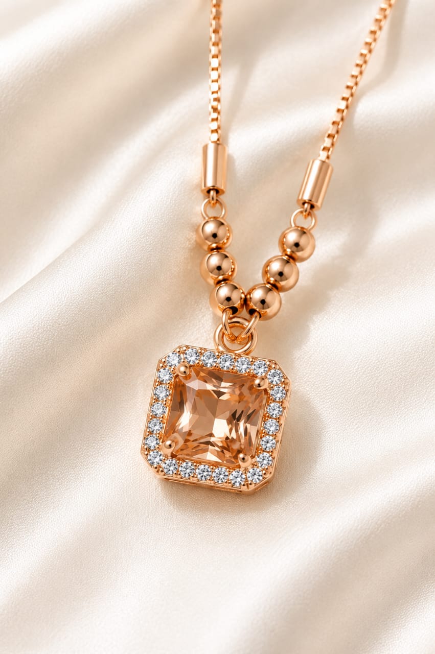 Luxury Rose Gold Square Crystal Pendant For Girls