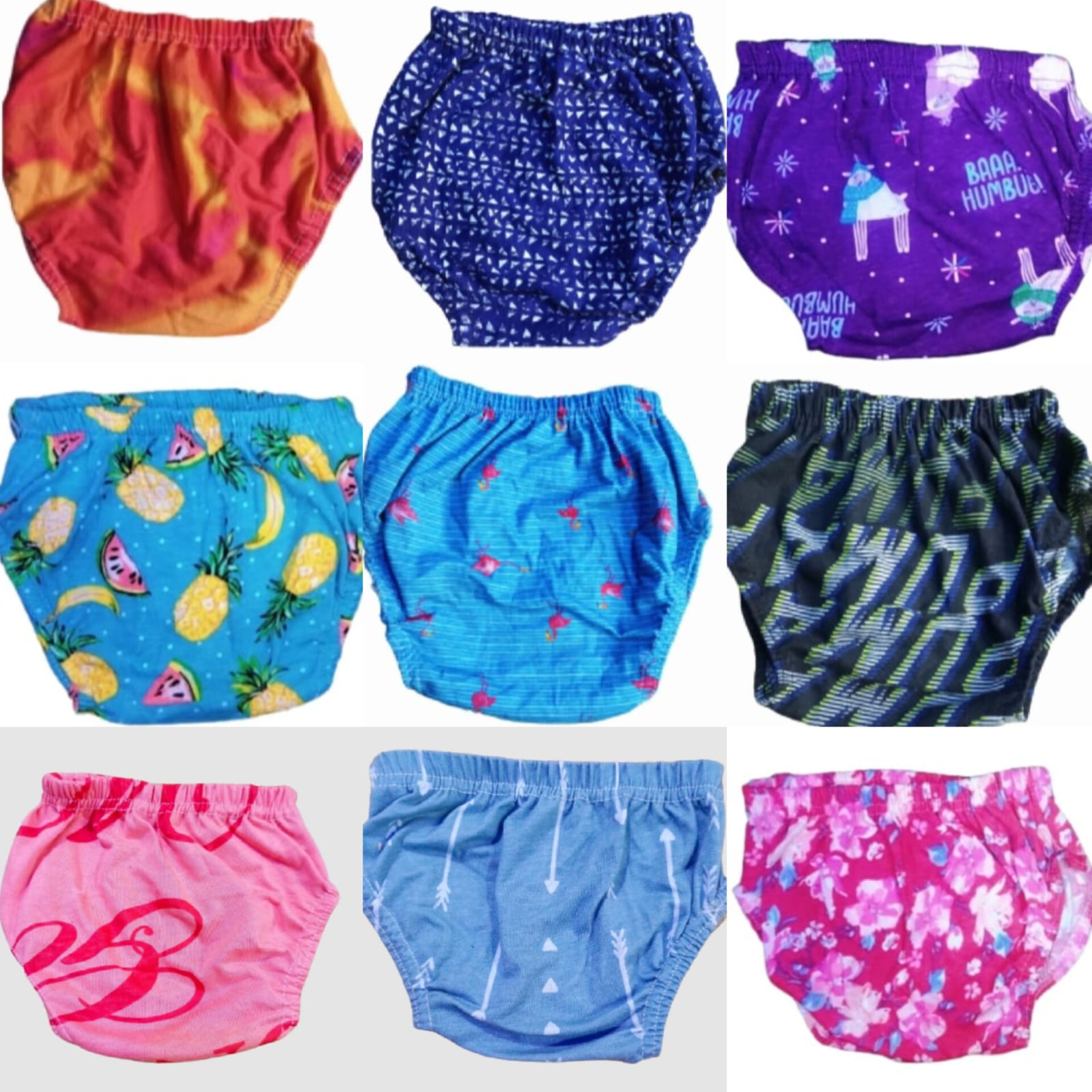 Pack of 12 Soft Cotton  baby  Chaddi  Panties with  Elastic Waist in Multi and white prints By Elimentery Store