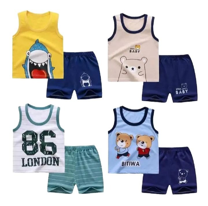 Summer Sando Suits For Kids | Kids Baby Boy Sando & Shorts Set Summer Wear | Round Neck Sleeveless Cotton Vest with Elastic Shorts
