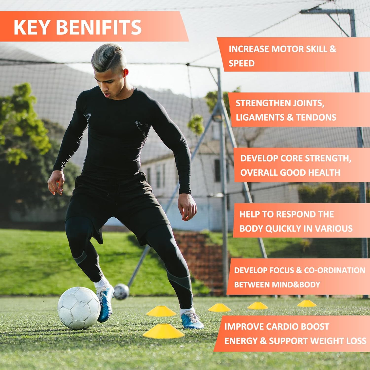 12 Pcs Football Training Cones - Football/Sports/Hockey/Road Marker, Safety and Goal Keeper shin Space Marking in the Ground