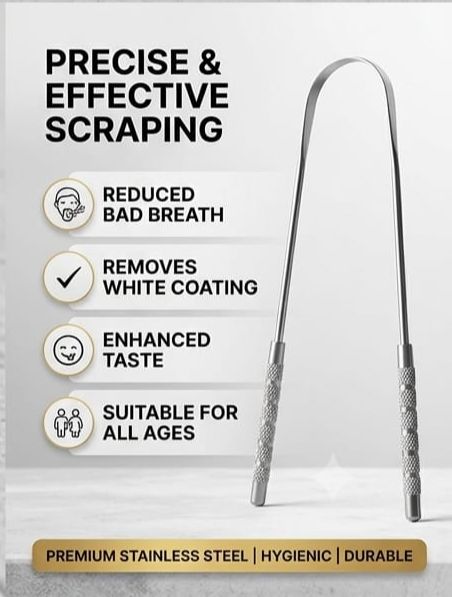 MIC Tongue Scraper Cleaner Metal Tongue Brushes – Medical Grade Stainless Steel Oral Care Kit for Adults & Kids – Bad Breath Cure, Hygienic & Durable Fresh Breath Solution