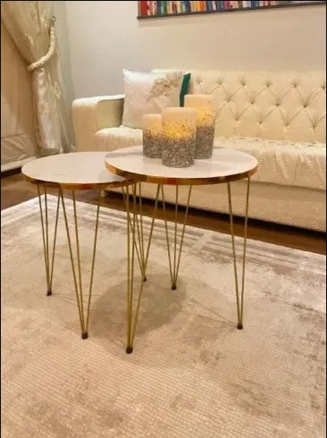 MDF Wood Daisy Nesting Table With Metal Stand - Set of 3 Round table Table - Decoration coffee table - Daisy coffee table - dining table Nesting table set - Side Table Coffee Table - Also Best For Decor - 1 Pc  2 pc  Set Of 3 Coffee Tables - Side Tables