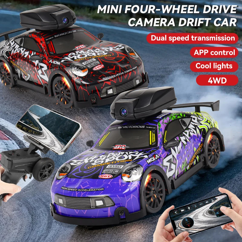KIDDO KASTLE -  Remote Control MOKA 1:32 RC Drift Car with WiFi Camera | 2.4GHz 4WD 20KM/H High-Speed Racing Car with Replaceable Drift Tires, Road Blockers & USB Rechargeable Battery | Assorted Bus & Sports Car Models