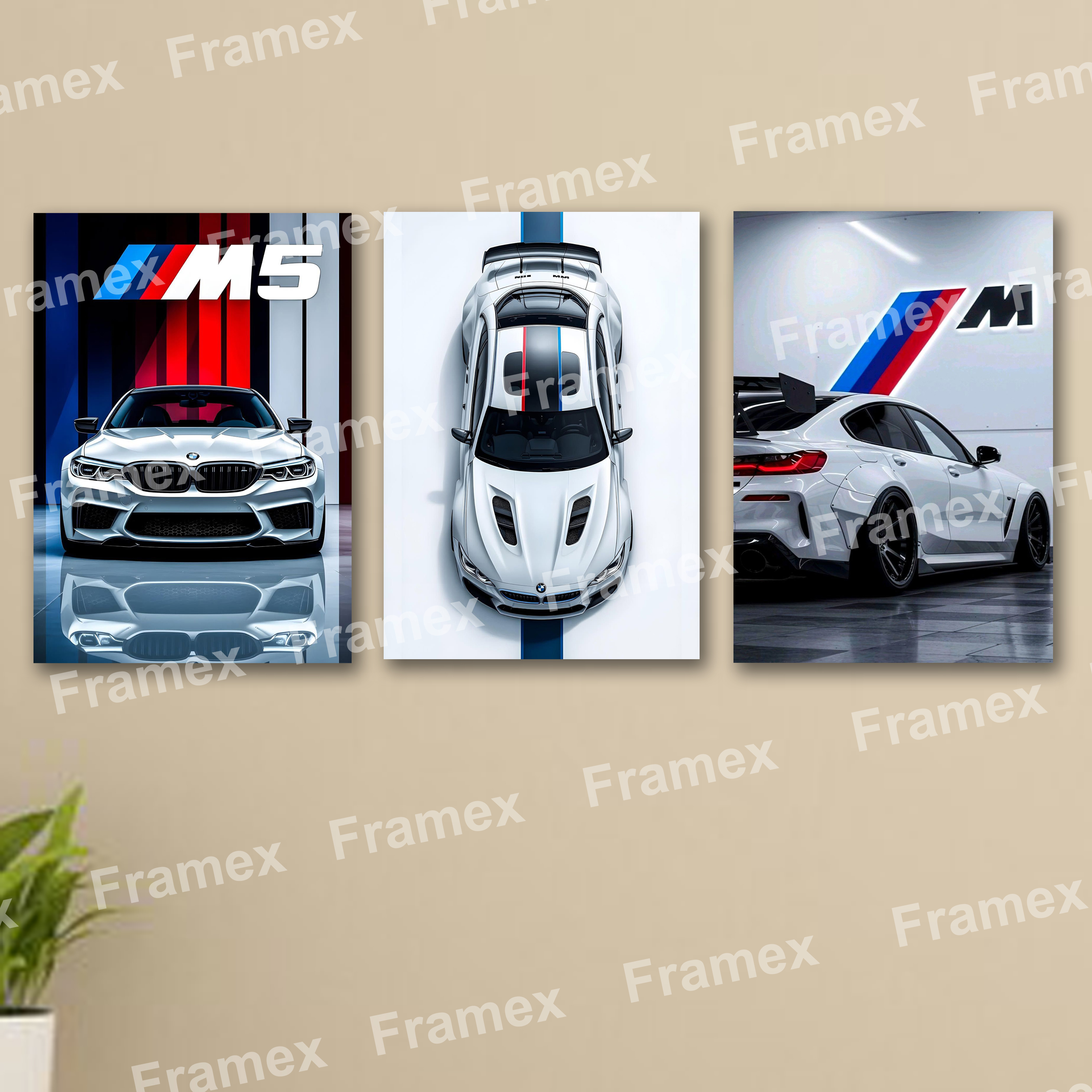 set of 3  BMW  sports car wooden sticky frames for room home decoration / ferari sticky phototiles for home boys gaming room setup