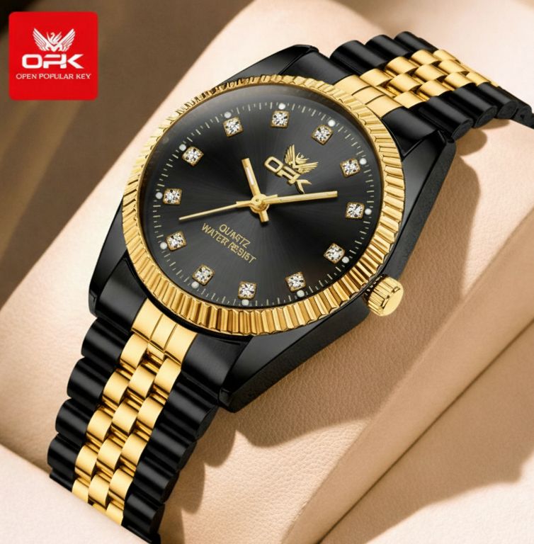 Classic Men’s Watch – Gold Plated Bezel with Steel Bracelet
