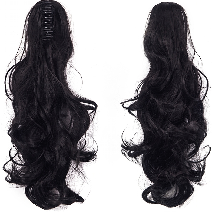 Long Curly Ponytail Hair Extensions With Claw Clip in 26 inches Natural Black Ponytail Hairpiece Weave Pony Tail Synthetic Hair