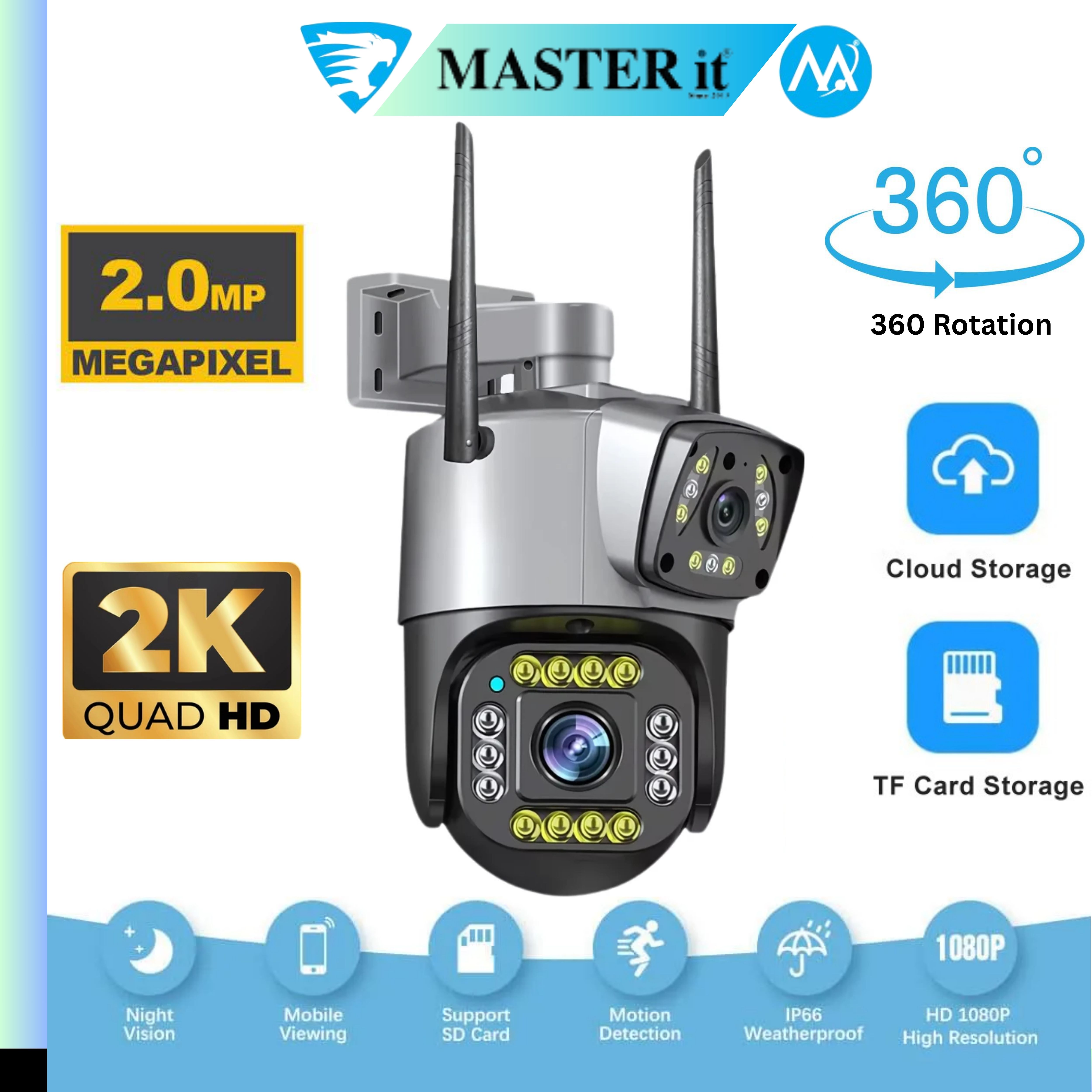 WiFi Camera Outdoor Single & Dual  - 2MP 1080P 360 Degree Rotation View Outdoor Wireless Security Camera - Smart CCTV Wifi Camera Home Security Outdoor Camera - Two Way Audio, Night Vision, Auto Tracking, Motion Alerts , Waterproof