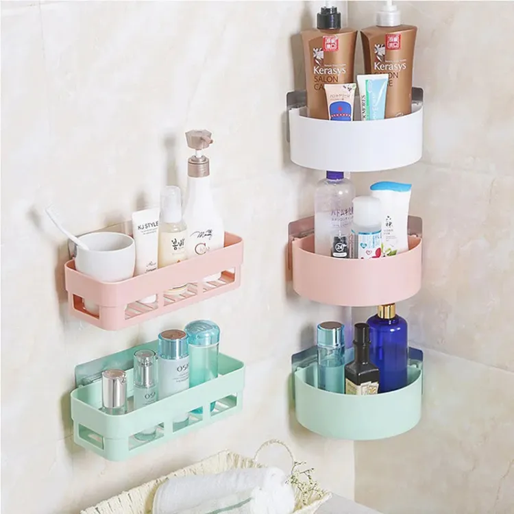 Wall Mounted Bathroom Shelf Durable Suction Cup Corner Drainage