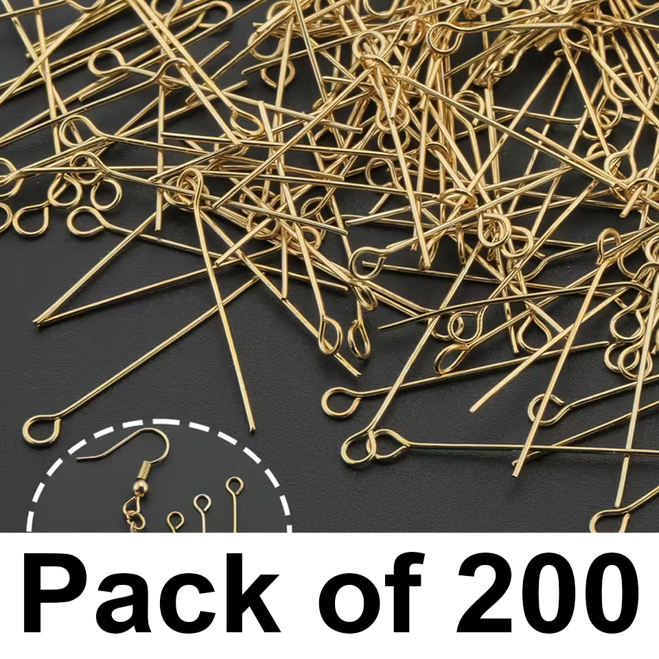 100/200 PCS Golden Metallic Soft Eye Pins/Head Pins Secure Loop Design, Durable Crafting Accessories for Earrings, Necklaces, Bracelets, Pins for Jewelry Making, Earring Assembly Tool, Simple Functional Style, Polished Finish