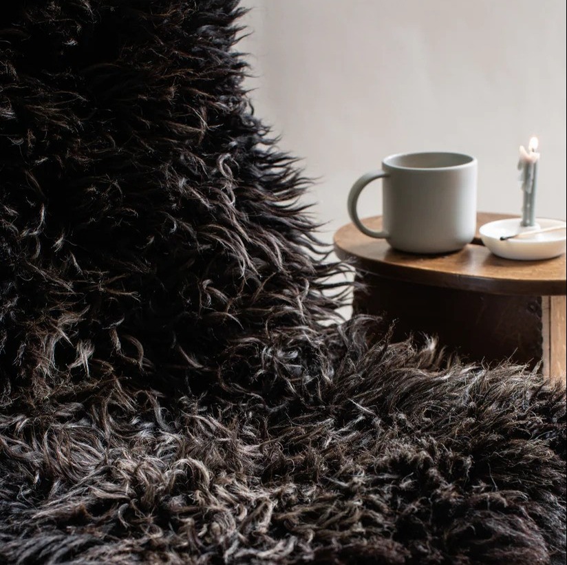Faux Sheepskin Rug Double Shade Black Sheep Foot Door Mat Rug 2ft x 3ft