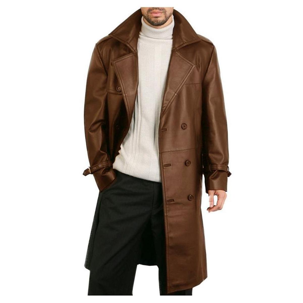 Mustard Leather Long Coat For Men