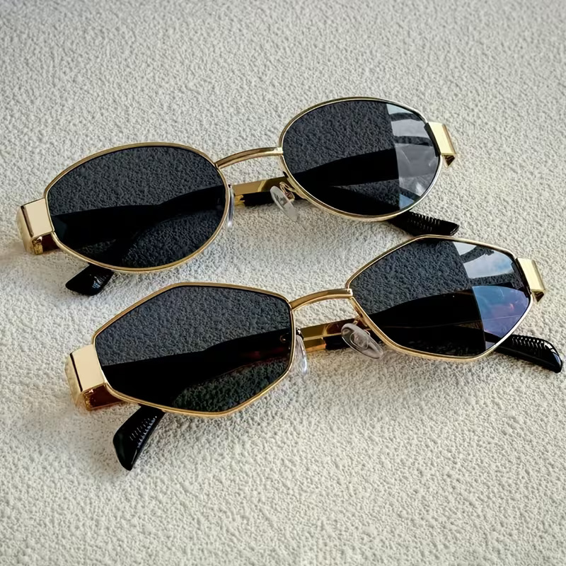 Bestwear.pk 3 Pieces Luxury Sunglasses Combo for Men & Women - Premium Golden Metal Frame Trendy Eyewear Pack - Octagon, Oval & Diamond Shape Fashion Glasses for Girls & Boys - Pack of 3 Unisex Stylish Shades for Ladies