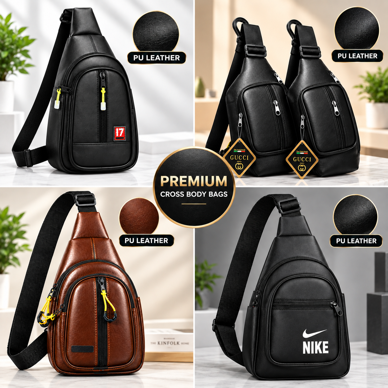 Crossbody Bag Chest Bag  Sling Bag Travel Bag for Men | Premium PU Leather Shoulder Bag | Multi Pocket Travel Office Casual Waterproof Chest Pack Brown