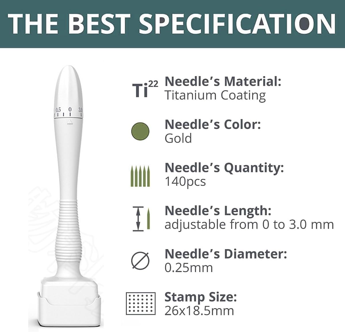 Micro Needle Stamp, Derma Stamp Adjustable 0-3mm 140 Titanium Needles Professional Derma Stamping for Skin, Eyebrows and Scalp Care